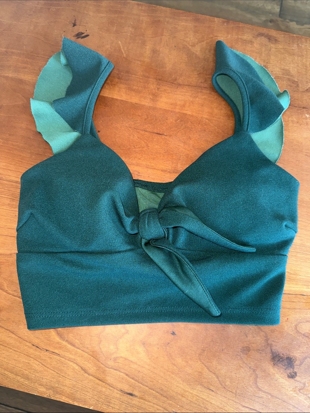 SHEIN Dark Green Knot-Front Crop Top with Ruffle Straps XS